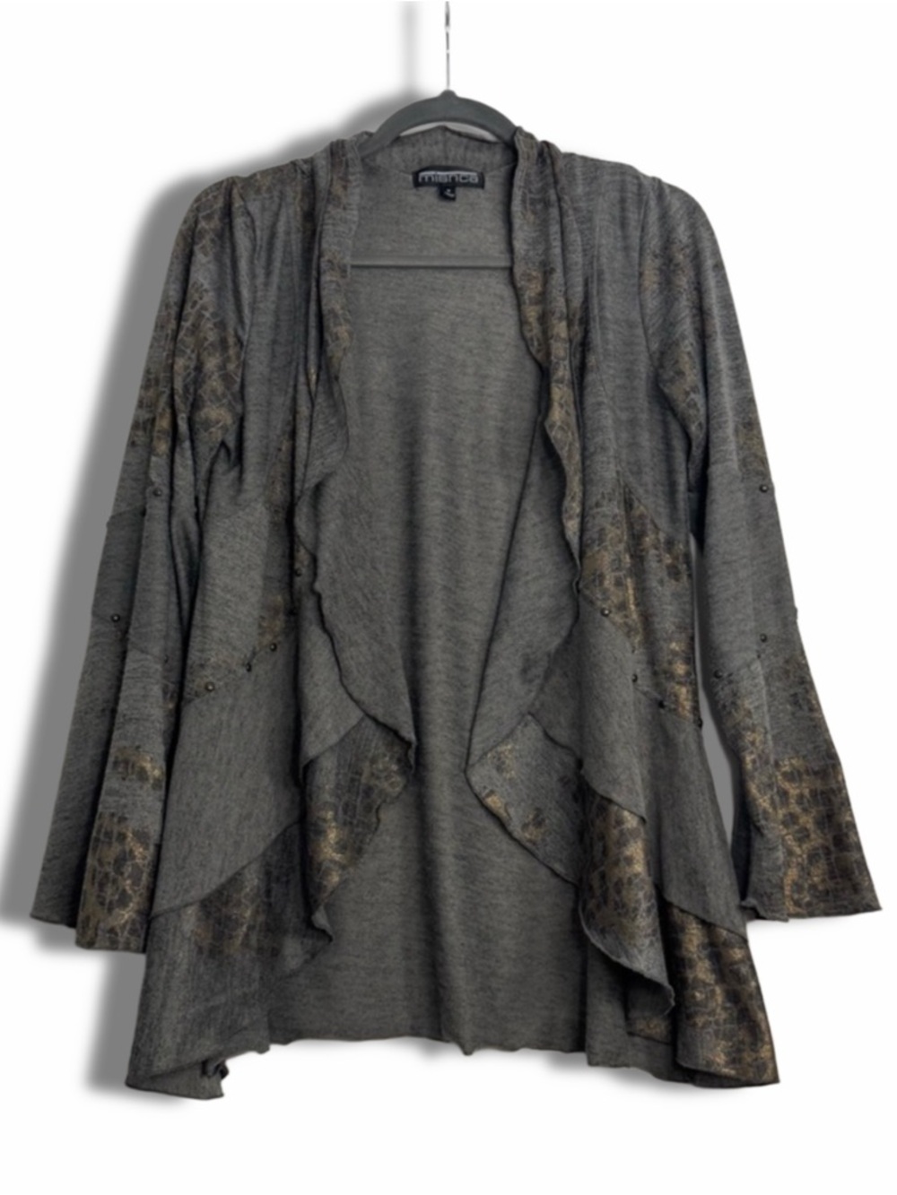 Vintage 90s Mischa Leopard Print Gold Studded Ruffle Cardigan